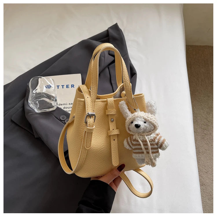 Fashionable Bucket Handbag Women's Shoulder Bag Spring Versatile Commuting Crossbody Bag Soft PU Leather Magnetic Buckle Closure