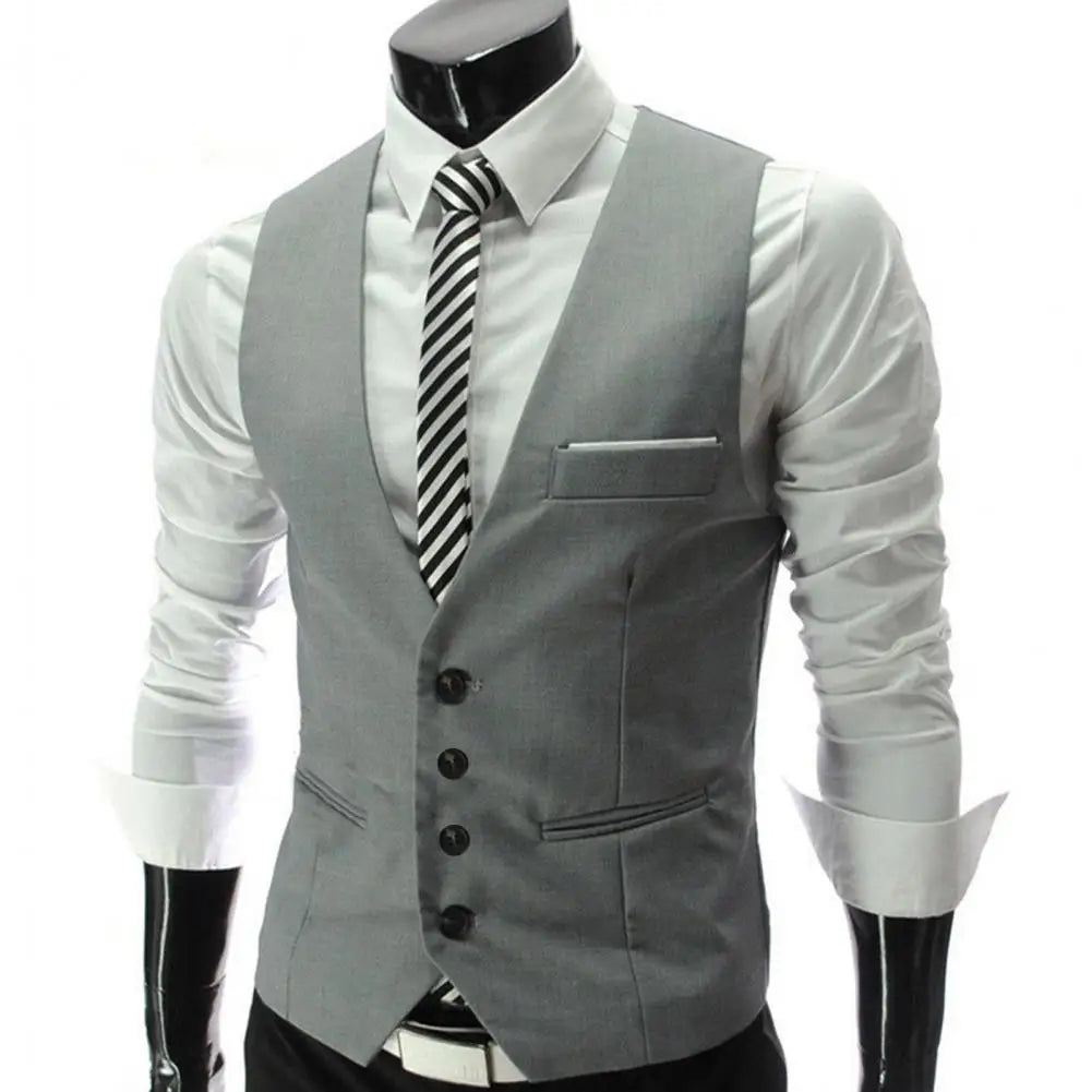 2025 British Style Men Business Vest Deep V Neck Single breasted Formal Suit Waistcoat Classic All Match Men Waistcoat