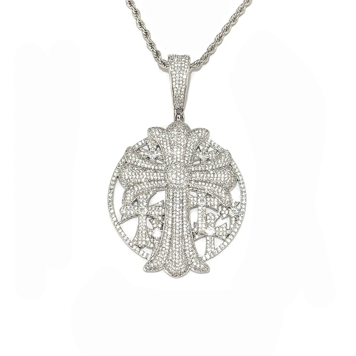 Aokaishen Iced Out Cross Disc Necklace Pendant for Women Real Gold Plated 5A Cubic Zirconia Hip Hop Jewelry