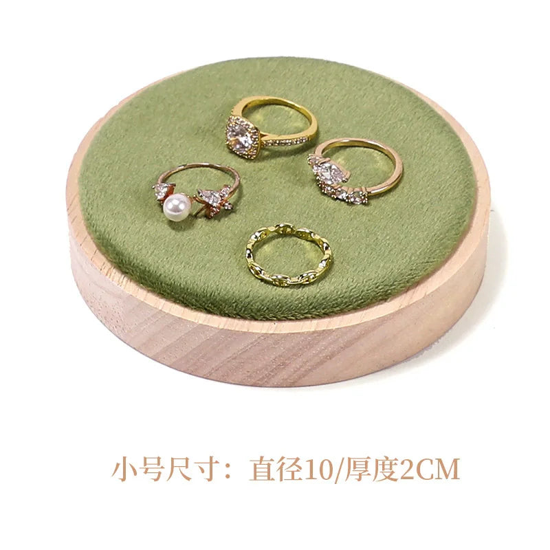 Solid wood green velvet jewelry display stand ring stud necklace pendant bracelet storage and display stand