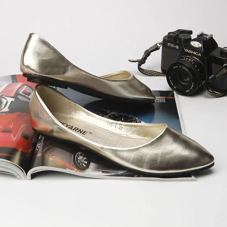 Women's Shoes Bright Surface Soft Leather Comfortable Flat Shoes Pointed Solid Color Shallow Mouth Single Shoe Zapatos Mujer