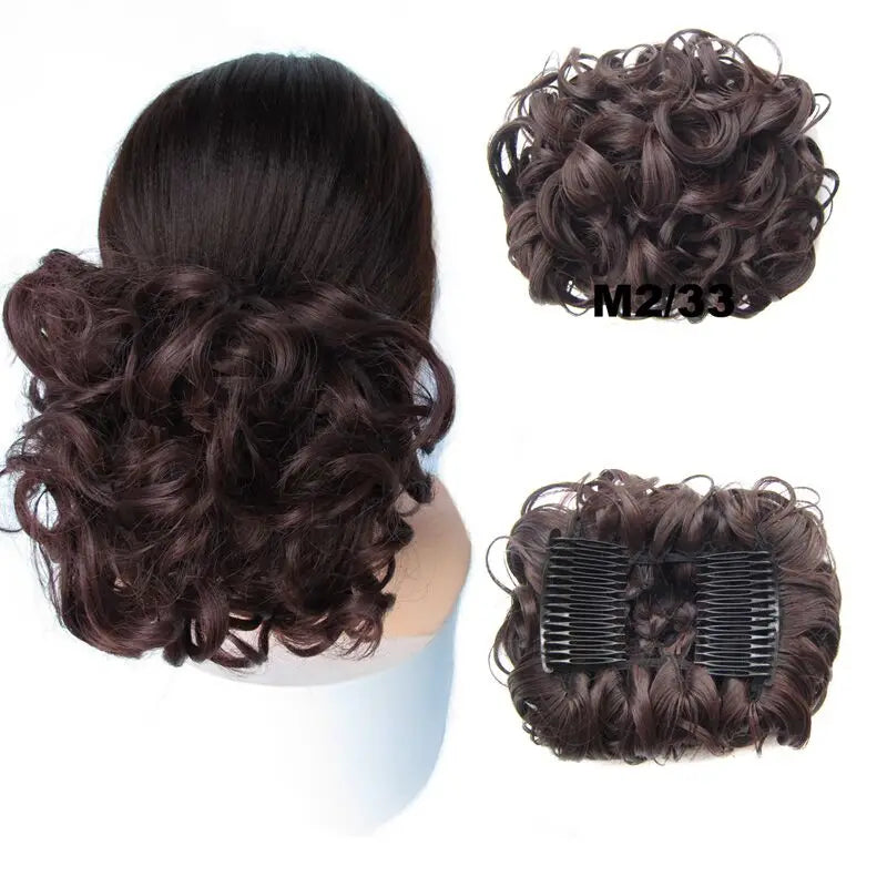 Synthetic Curly Messy Bun With Combs Scrunchie Chignon Dish Hair Bun Extension Clip in Hair Bun Hairpiece for Women Girls
