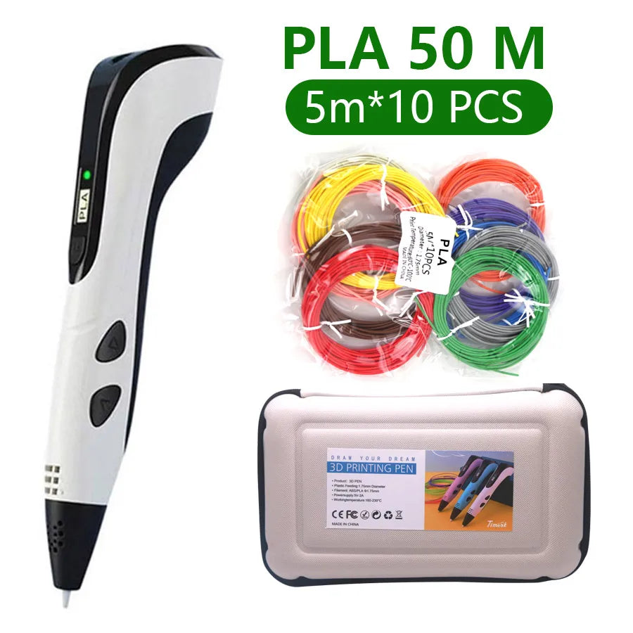 3D Printing Pen Set with PLA Materials Portable Storage Bag Creative Drawing DIY Handcraft Tool Kit for 3D Art Painting
