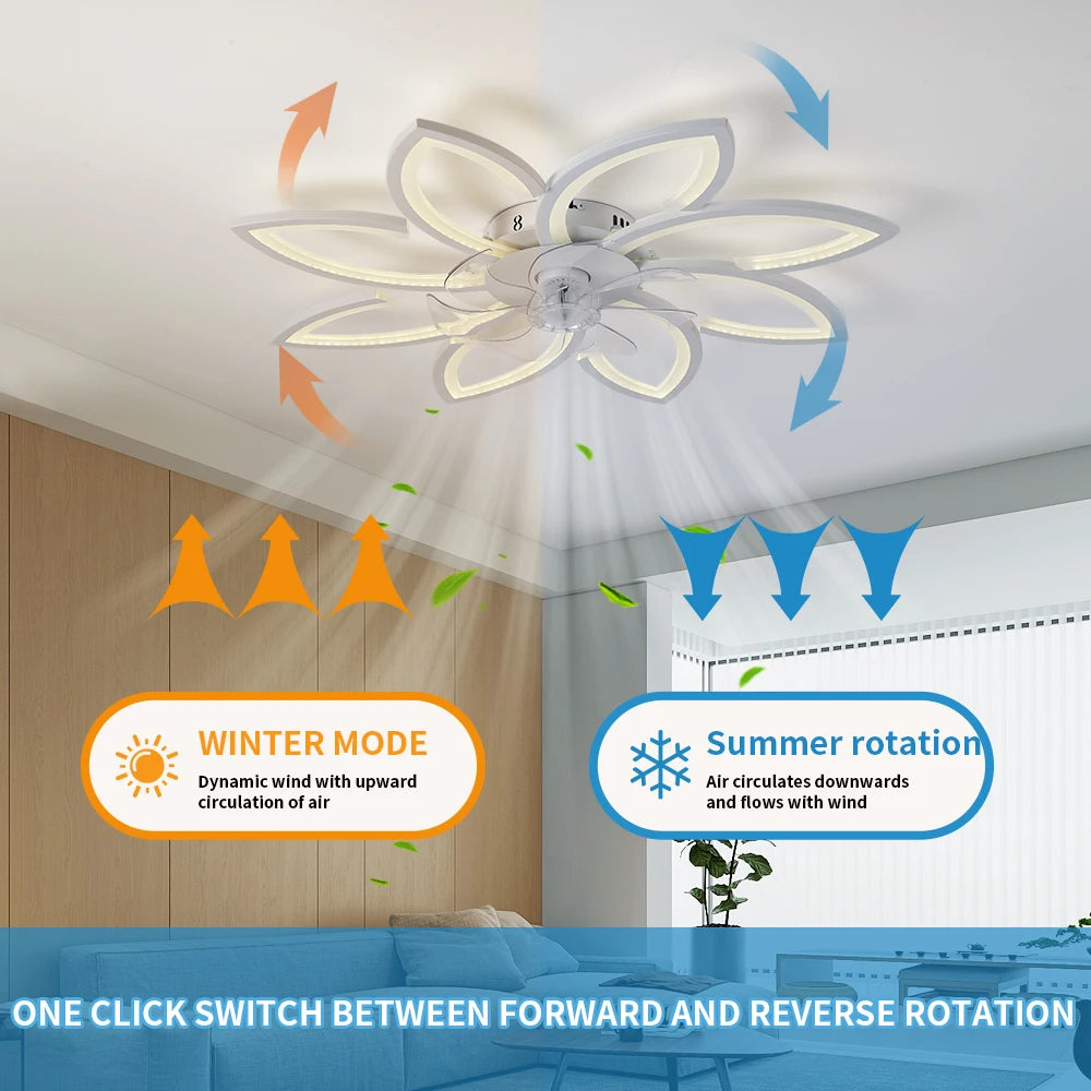 Modern Dining Table LED Lamp Ceiling Fan Light Invisible Blade Restaurant Bedroom Fan Lamp Remote Ventilator Home Lighting