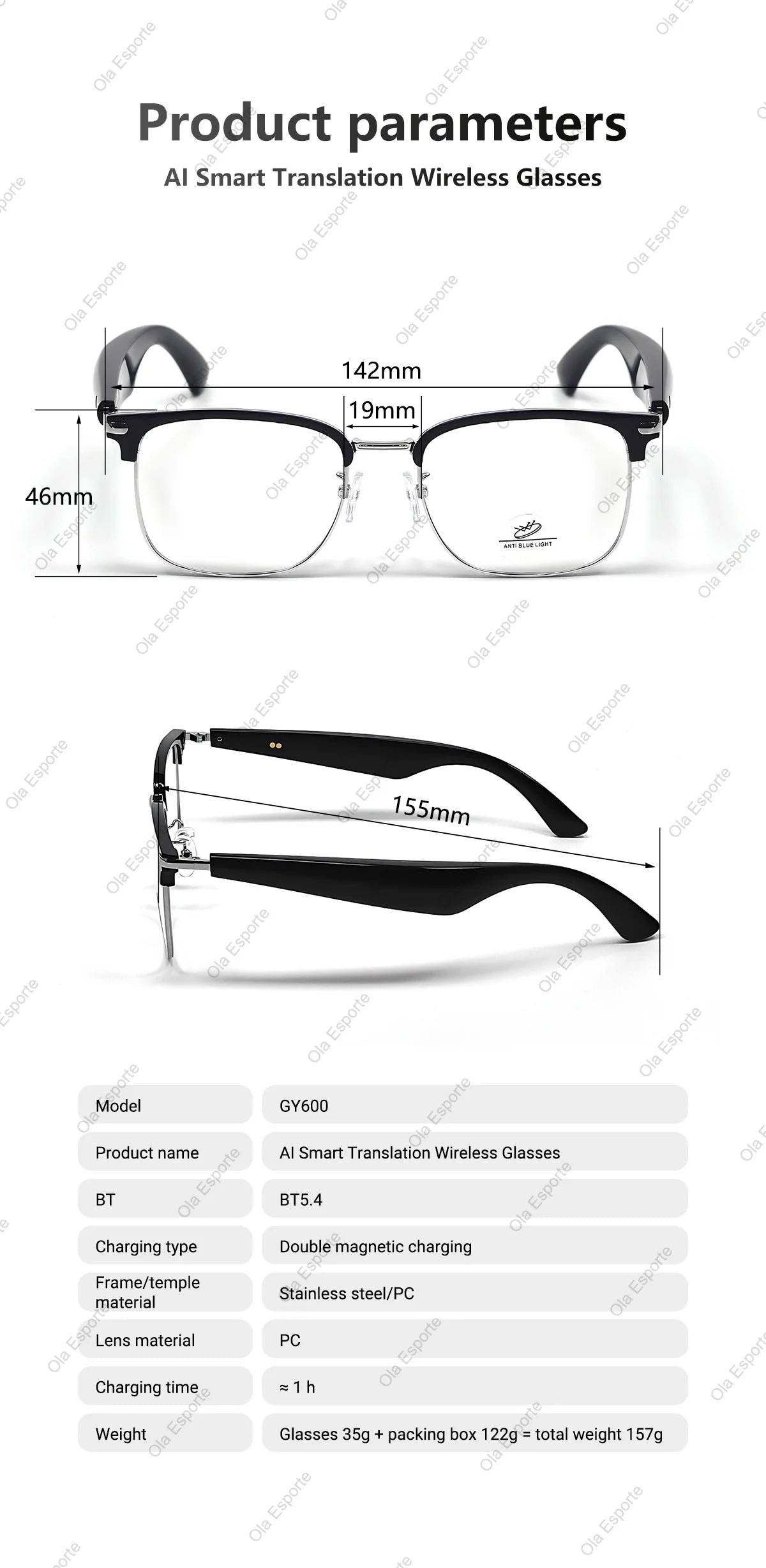 Smart Glasses AI Intelligent Translation Bluetooth Glasses Real-time Simultaneous Interpretation Headset Anti Blue Light 2025