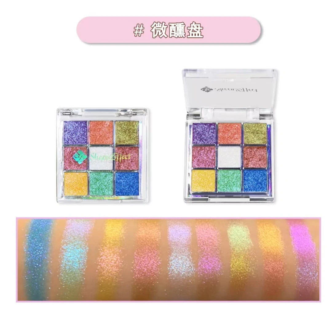 Sheeneffect 9 Colors Eyeshadow Palette Powder Glitter Shimmer Chameleon Blendable Fine Flash Easy to Wear Eye Makeup