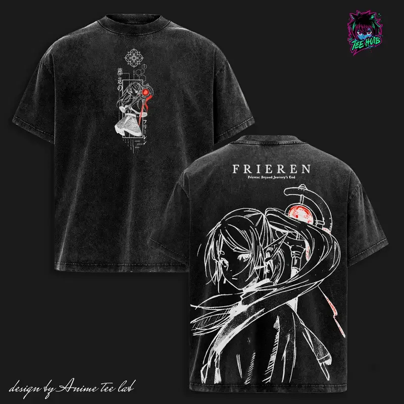 Hot Anime Frieren Beyond Journey's End Graphic Tee Men Women Clothing Washed Cotton Tshirt Casual Loose T-shirt Harajuku T Shirt