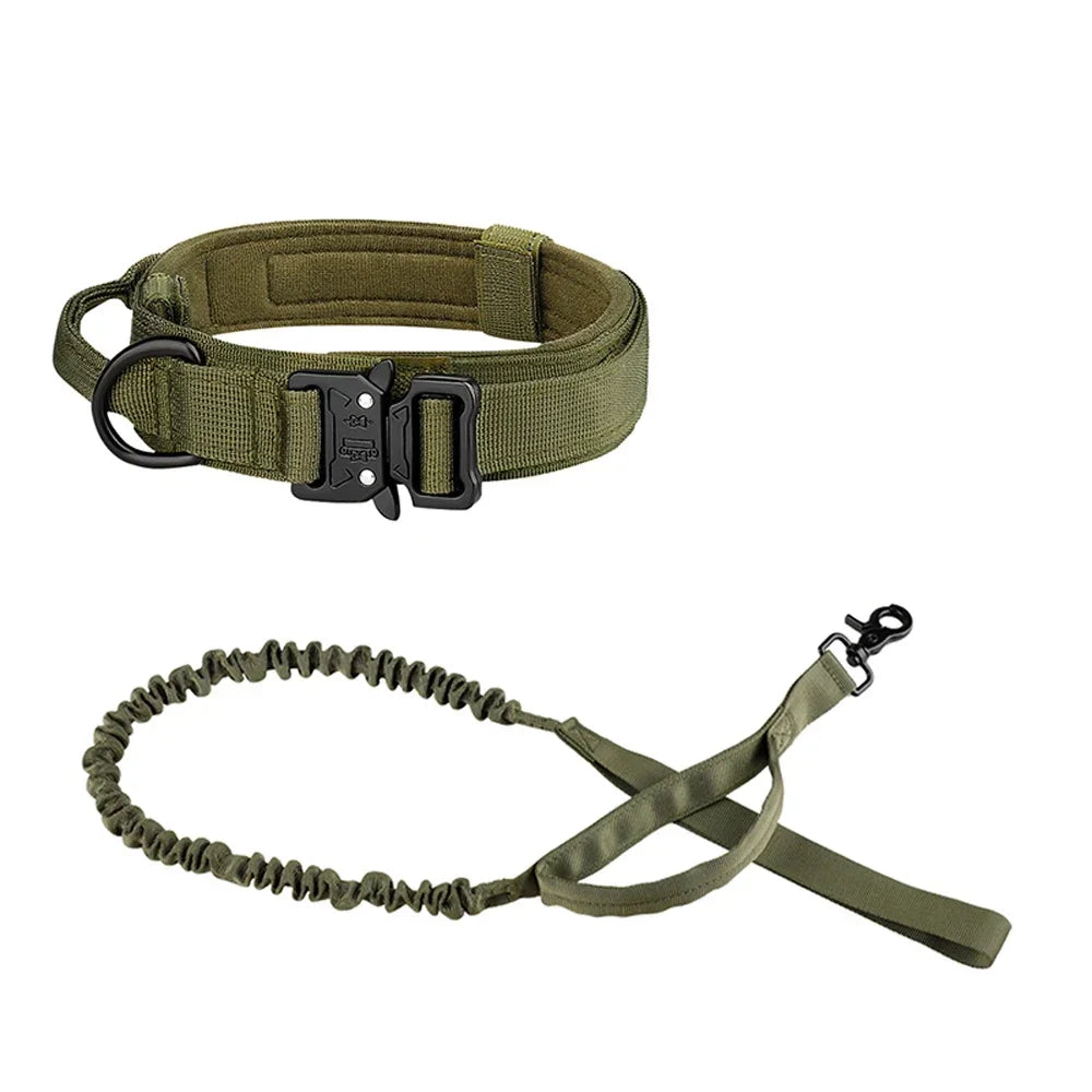Tactical Dog Collar Training Set Heavy Duty Outdoor AntiPull Leash Metal Buckle Collar Reflective Stitching for Medium Large Dog
