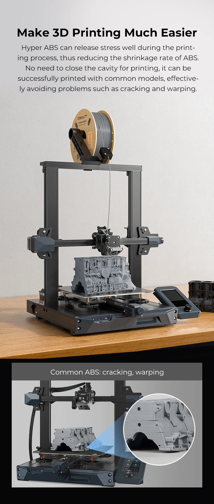 Creality Hyper ABS Filament 1.75mm for High-Speed Printing Convenient Open Printing, 1kg(2.2lbs) Spool Fit Most 3Dz Printer