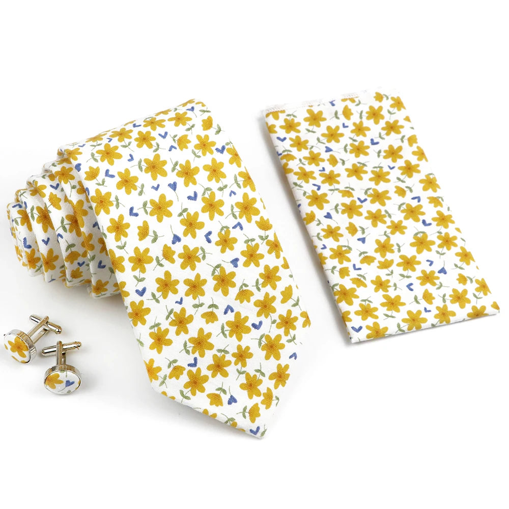 Hot Sell 3PC Chic Elegant Floral Tie Set Pocket Square Cufflinks For Men Women Wedding Party Dinner Suit Tuxedo Accessory Gift