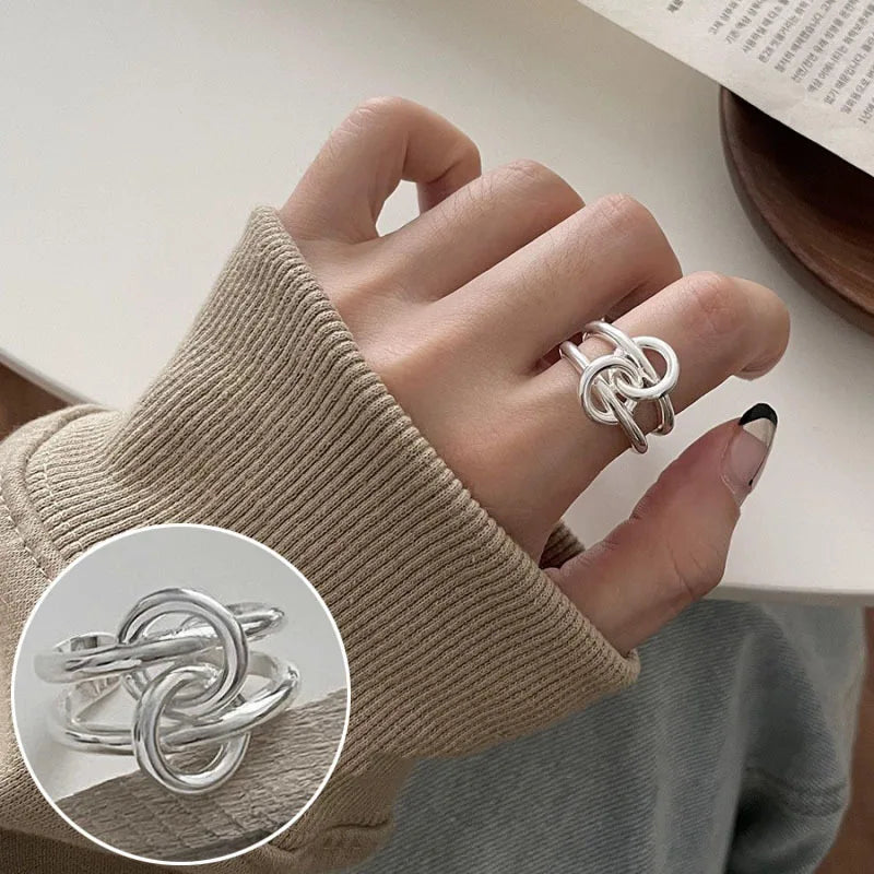 VENTFILLE 925 Sterling Silver Geometric Line Cross Wrap Open Ring For Women Gift Irregular Punk Adjustable Jewelry Dropshipping