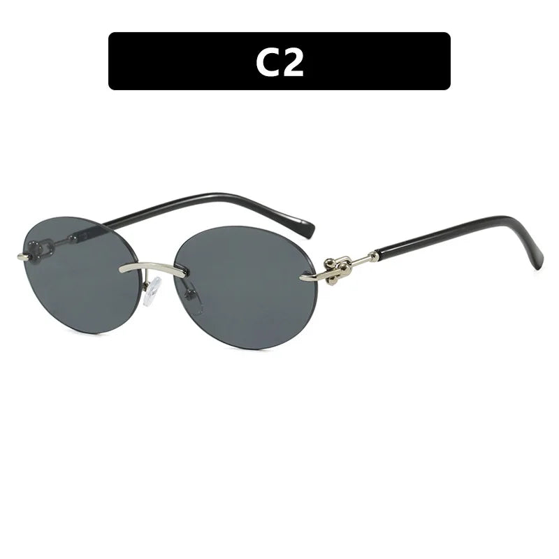 Fashion Oval Rimless Sunglasses for Woman Popular Round Frameless Sun Glasses Shades Retro High Quality Unisex Stylish Eyewear