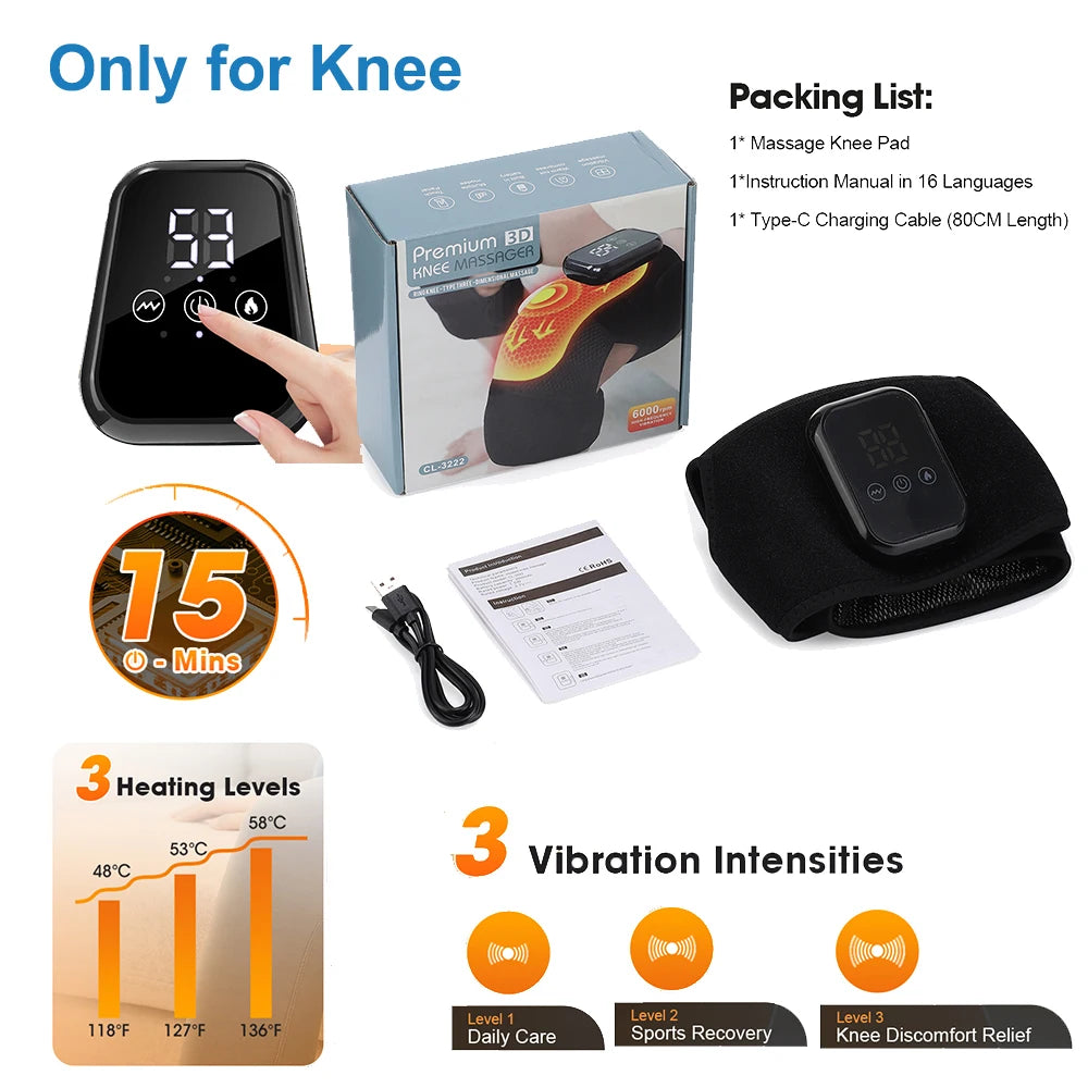 3 in 1 Heating Pad Shoulder Knee Elbow Brace for Arthritis Hot Compresss Joint Massage Strap Promote Blood Circulation Kneepad