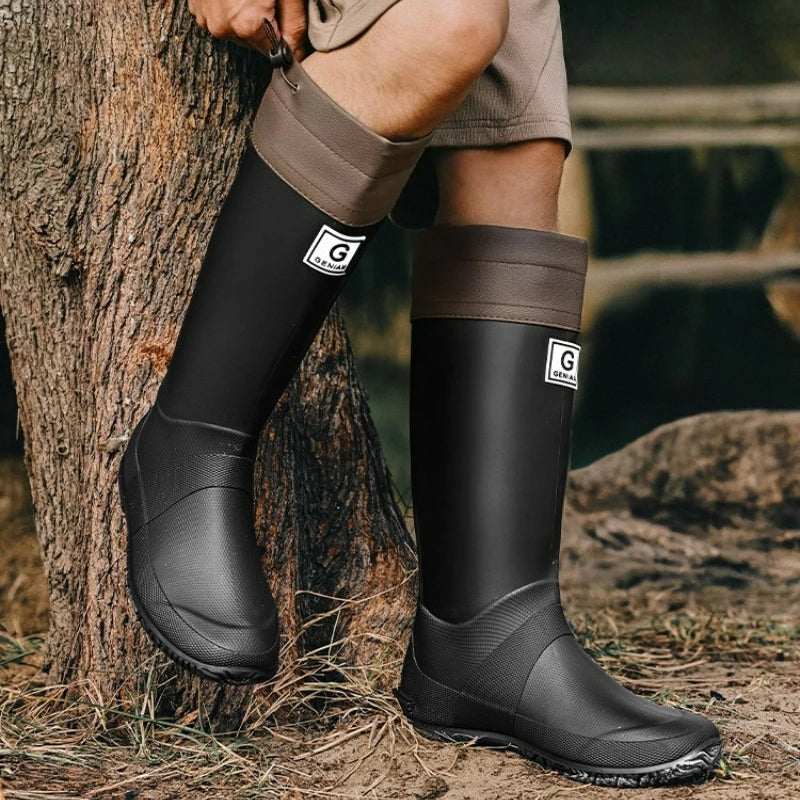 Unisex Rain Boots Waterproof Rubber Shoes Outdoor Non-Slip Fishing Boot Fashion Drawstring Men Boots Soft Long-Tube Water Boots