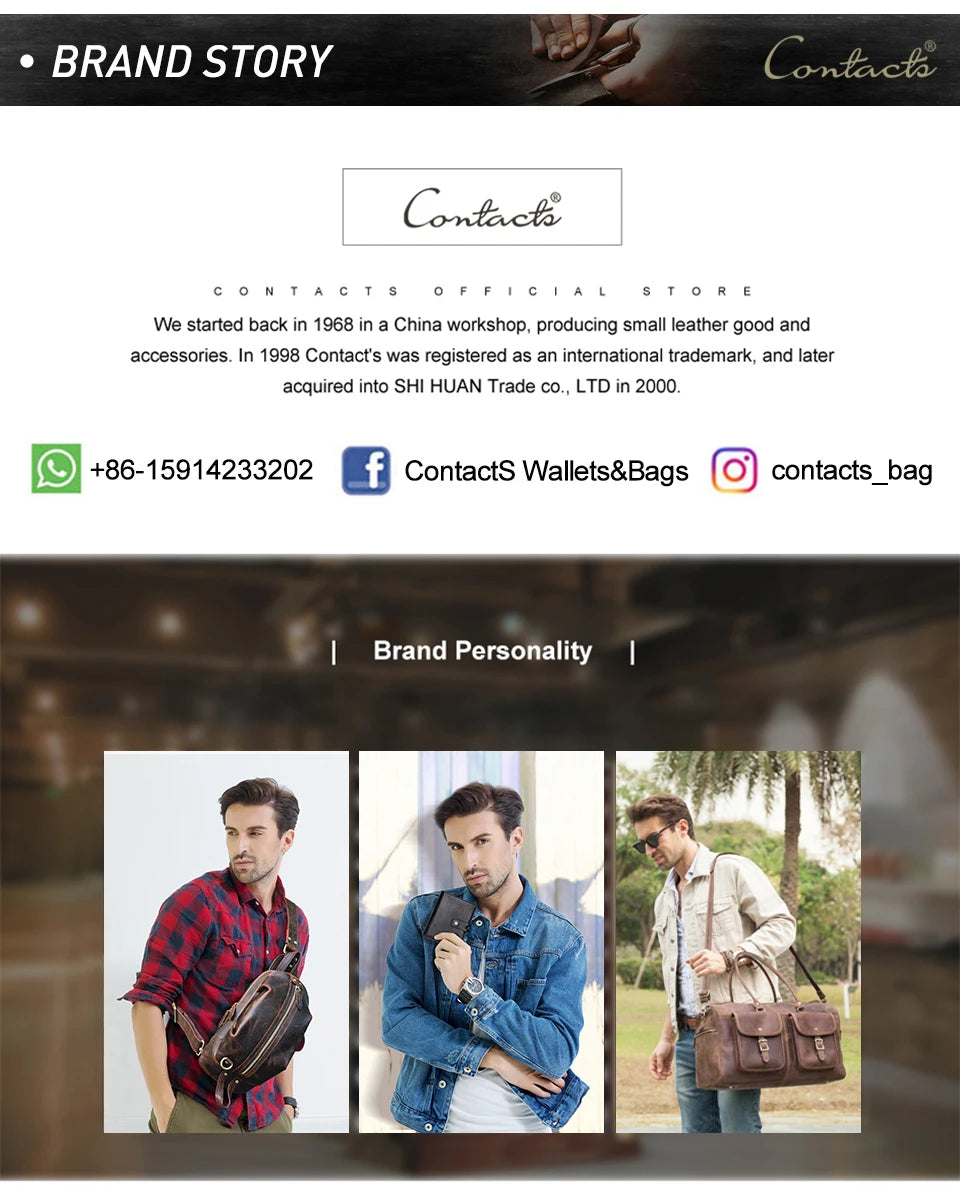 CONTACT'S Genuine Leather Men Wallet Vintage Trifold Hasp Wallet Zipper Coin Purse Card Holder Money Clip Men's Wallets