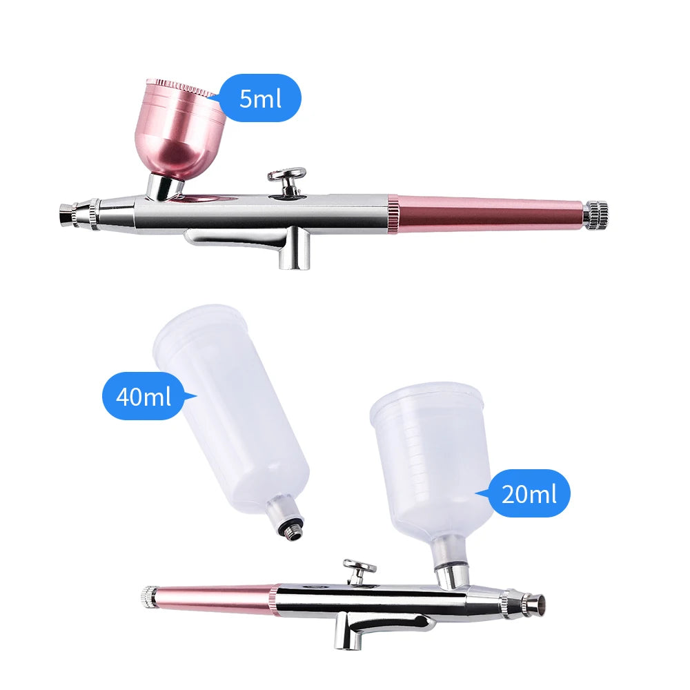 Top 0.3mm Pink Mini Air Compressor Kit Air-Brush Paint Spray Gun Airbrush For Nail Art Tattoo Craft Cake Nano Fog Mist Sprayer