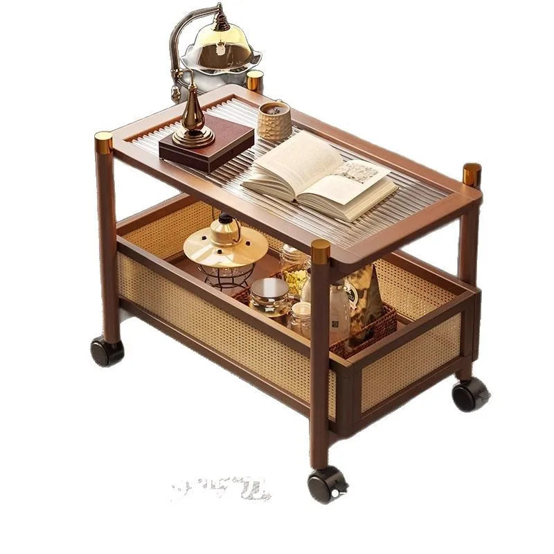Sofa side table, movable coffee table, small cart, living room small table, bedside side cabinet with wheel storage rack