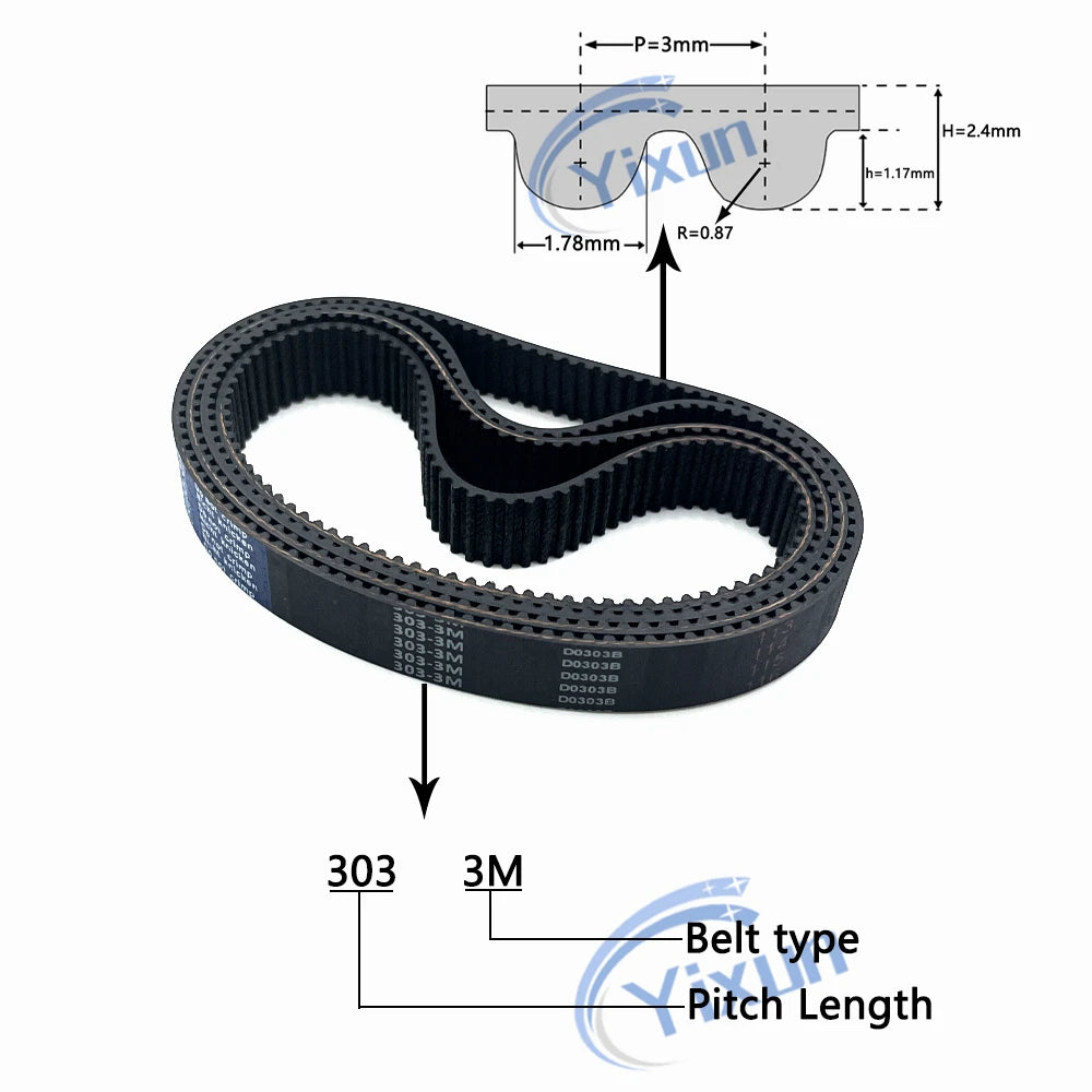 HTD 3M Timing Drive Belt Length 339 342 345 348 351 354 357 360 363 366 369 372mm Width 6/9/10/15/20mm Sand belt machine Parts