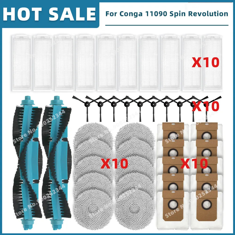 Compatible For Cecotec Conga 11090 / 13090 Spin Revolution Replacement Parts Accessories Filter Main Side Brush Mop Dust Bag