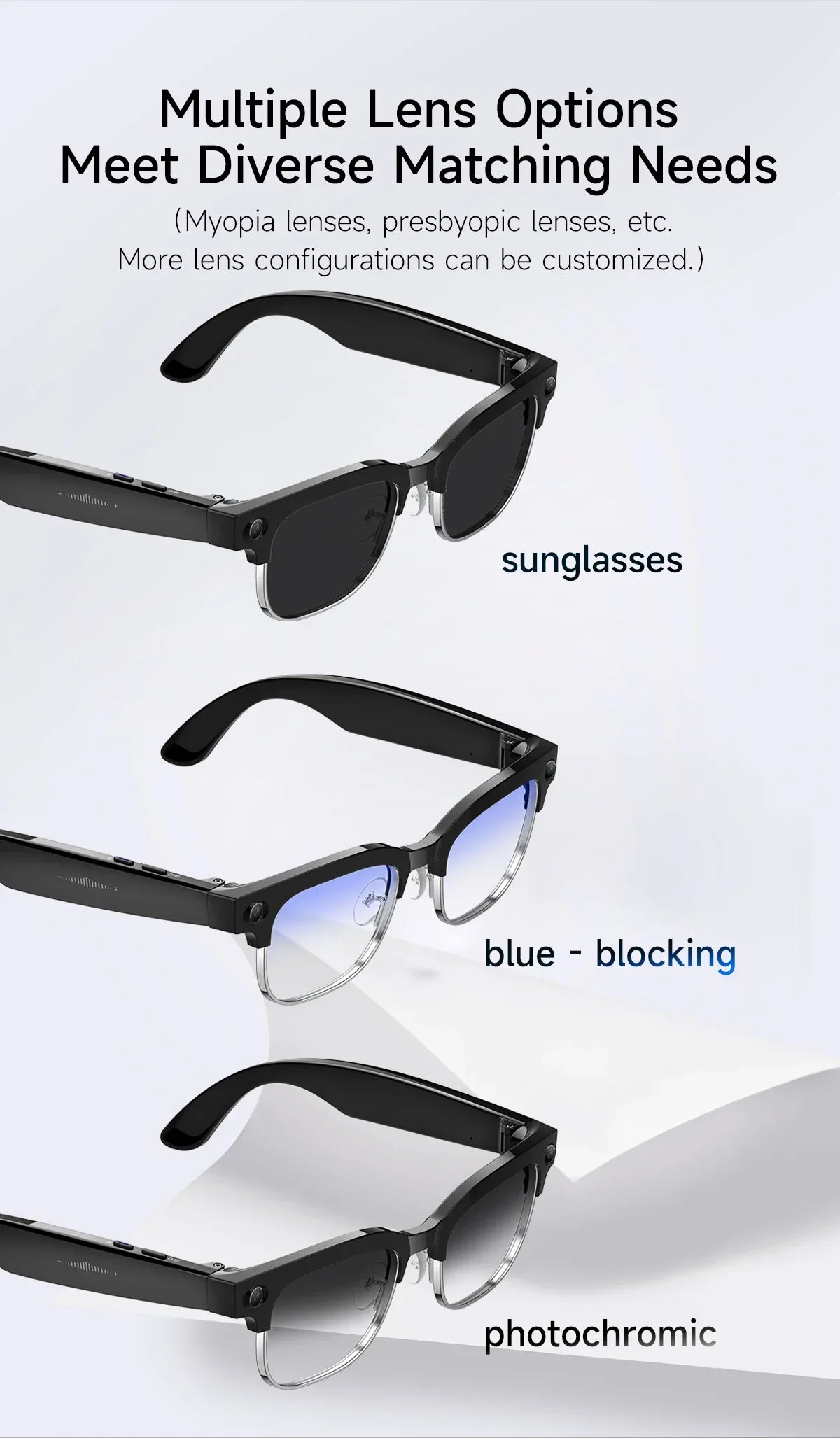 2025 New Intelligent AI Glasses 800W Pixel Camera HD 4K Video Recording AI Translation Music Control Intelligent Wearable Device