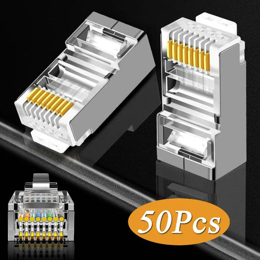 RJ45 Connectors Pass Through CAT6 CAT5 Shielded Crystal Head Gold Plated 8P8C Ethernet Modular Plugs Cable Crimp Connectors