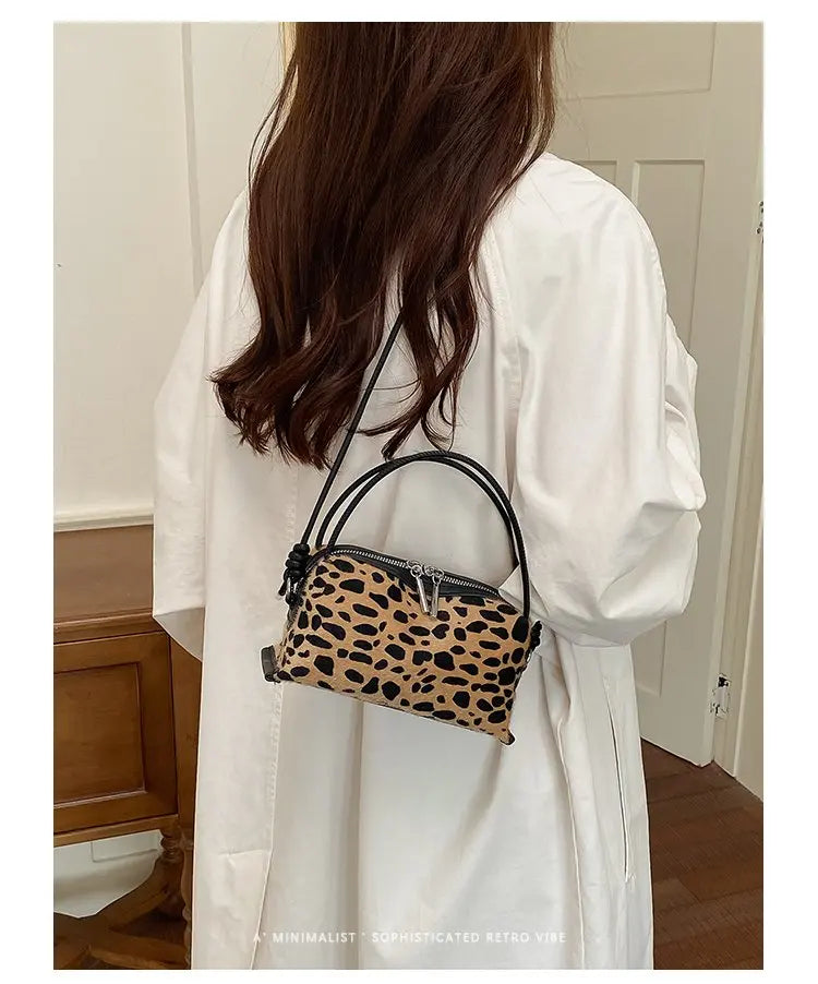 Women'S Handbag 2026 Small Square Bag Leopard Print Design Minimalist Shoulder Bags Commuter Frosted Mini Crossbody Bags