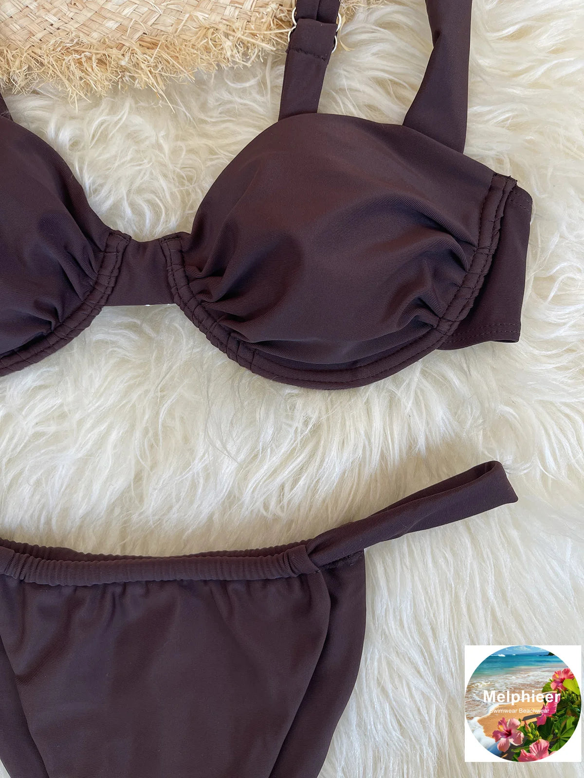 Melphieer Women's Solid Color Bikini Set Strappy Bandage Push-Up Swimsuit Summer Lady Beach Pool Club Swimwear Bathing Suit