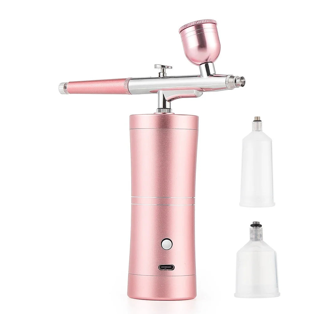 Top 0.3mm Pink Mini Air Compressor Kit Air-Brush Paint Spray Gun Airbrush For Nail Art Tattoo Craft Cake Nano Fog Mist Sprayer