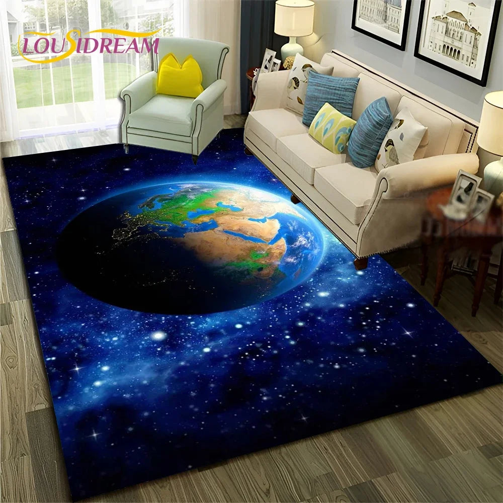 Galaxy Planet Star 3D Universe Space Carpet Rug for Home Living Room Bedroom Sofa Doormat Decor,Kid Area Rug Non-slip Floor Mat