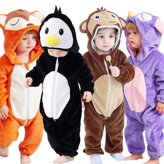 Baby Kigurumi Penguin Lion Cat Animal Cosplay Costume Winter Plush Jumpsuit for Toddler Boys 1 to 2 3 4 Years Baby Girl Outfits
