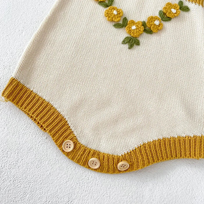 Autumn Winter Newborn Baby Girls Knitting Clothing Set Floral Embroidery Cardigan+Jumpsuit Infant Baby Knitted Clothes Suit