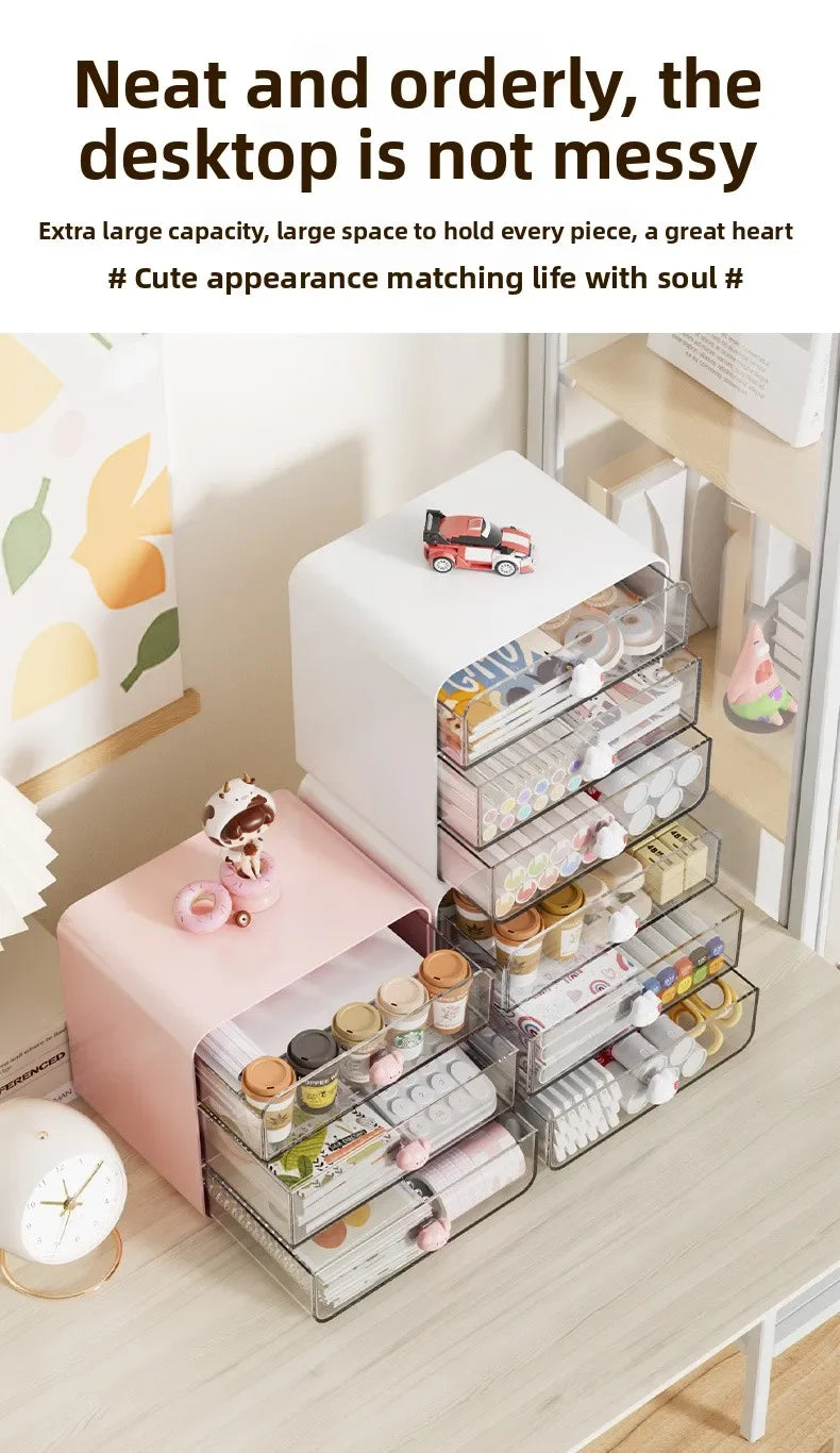 2-layer Cartoon Creative Pen Holder Storage Box Office Desktop Rabbit Makeup Organizer Children's Girls Student Desk Organizer