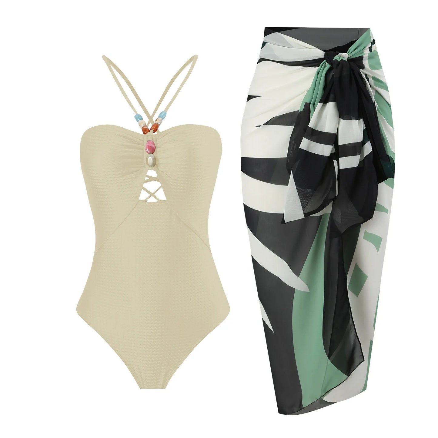 2024 Sexy Sling Ruffle Solid Two Pieces Bikini Women High Waist 3D Flower Swimsuit Skirt Summer Backless Beachwear Bathing Suit