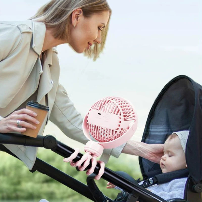 Baby Stroller Fan Mini Portable Outdoor Fan USB 3 Speed Flexible Octopus Fan Tripod Clip on Handheld Fan for Stroller Crib