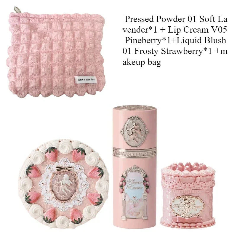 Makeup Set Flower Knows Strawberry Cupid Collection 6 Color Eyeshadow Palette Embossed Blusher Shine Lipstick Kit Maquiagem