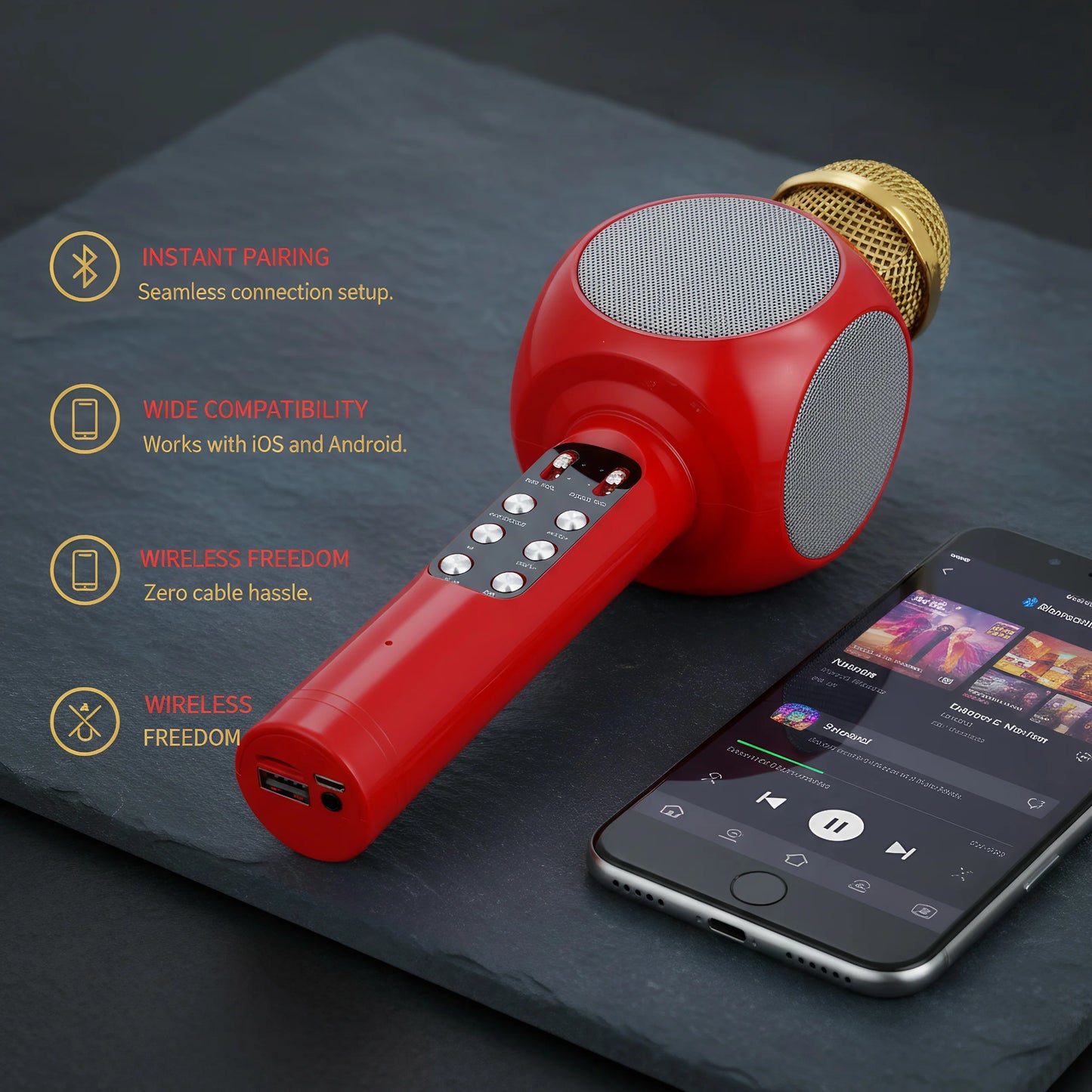 Karaoke Machine Microphone, Wireless Bluetooth Speaker with Magic Voice Changer, Colorful LED Lights,  Toy Gift for Girls Boys