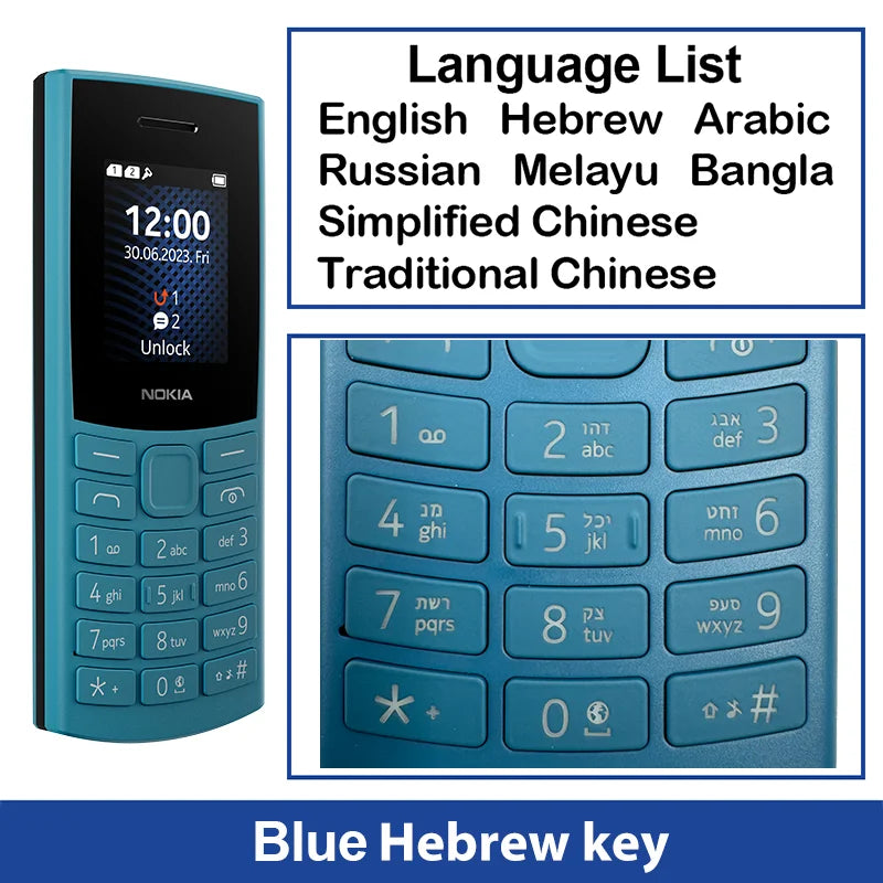 Nokia 105 4G 2023 Feature Phone Dual SIM Bluetooth 5.0 1450mAh FM Radio Call Recording with Hebrew Keyboard New And Original