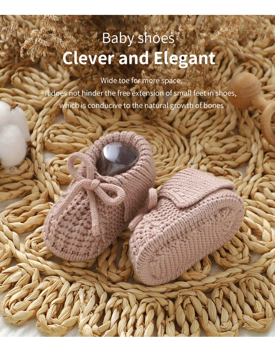 Baby First Walkers Shoes Cute Bowknot Hand Knitted Newborn Boys Girls Prewalkers 0-12m Infant Kids Soft Soled Footwear Anti-Slip