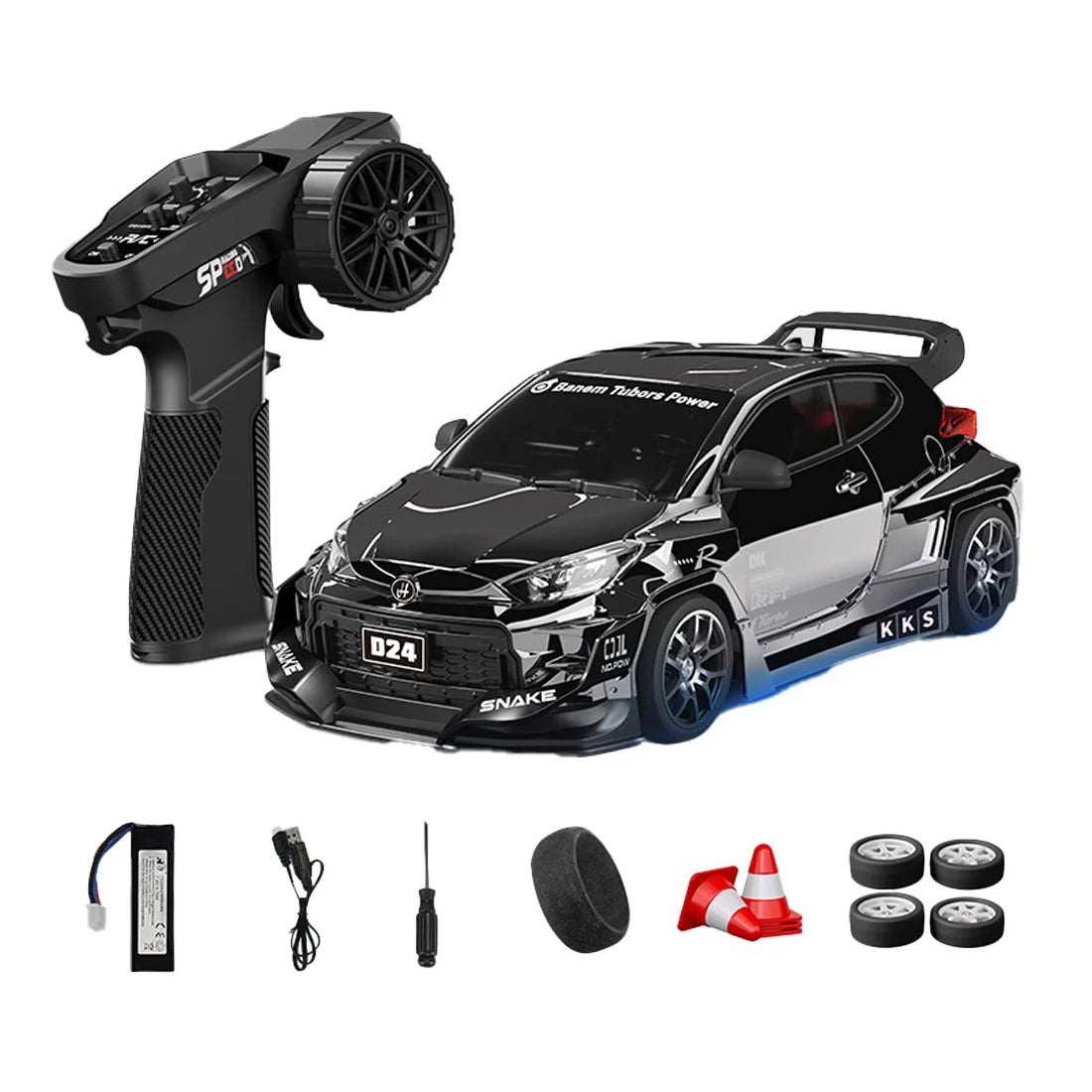 D24 1:24 RC Drift Car 4WD Proportional High Speed Racing Vehicle with ESP Gyro Underglow LED Dual Tires Remote Control Sport Car