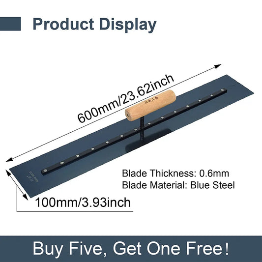 60CM Plastering Trowel Wooden Handle Blue Steel Blade Skimming Construction Putty Knife Drywall Tools Spatula for Smoothing