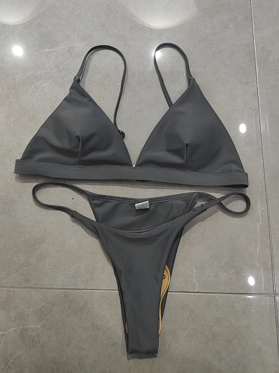 Miyouj Push up Swimsuit Bikini New Two Piece Suit Solid Color Bikini Sets 2026 Swimwear Low Waist Biquini High Cut Bathwear