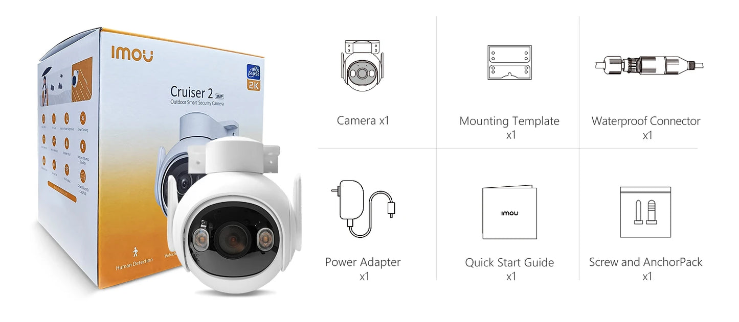 IMOU Cruiser 2 3/5MP Outdoor PTZ WiFi Camera IP66 Weatherproof Camera Two Way Talk Colorful Night Vision Human Vehicle Detection