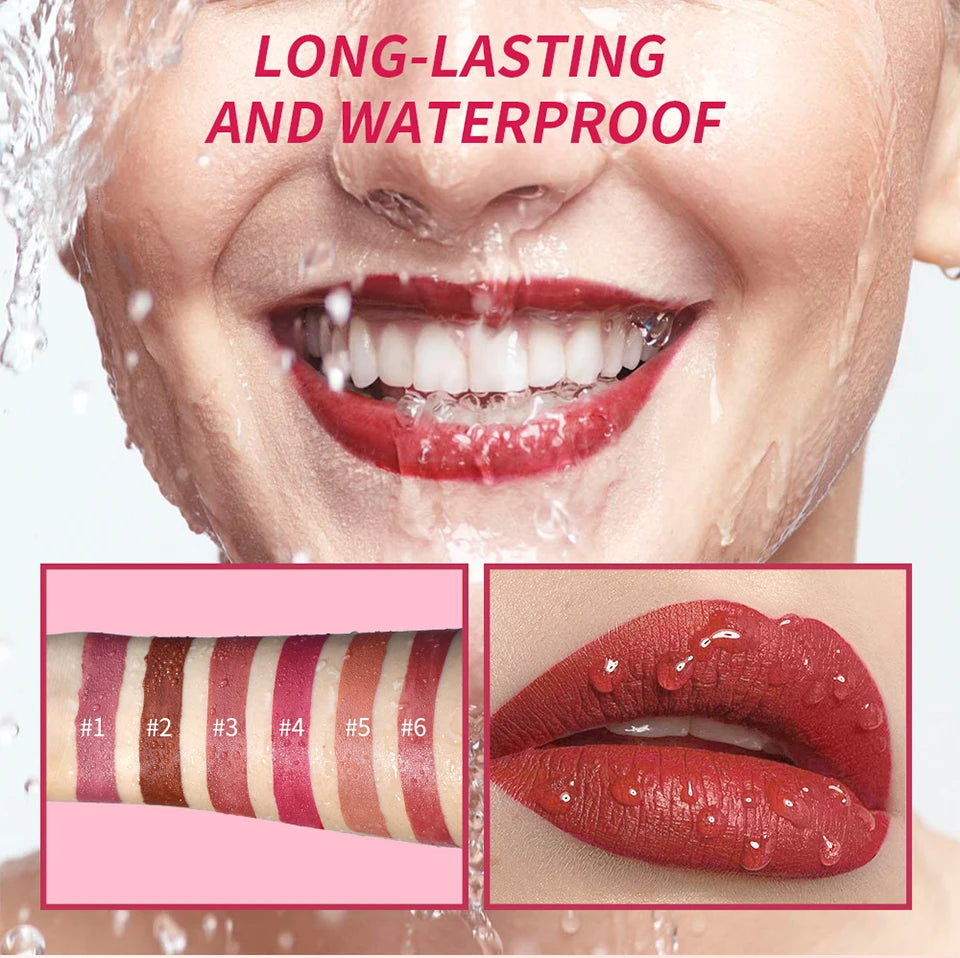 6pcs/set Teddy Velvet Non-stick Cup Lip Glaze Matte Lipstick Waterproof Longlasting Color Liquid Silky Saturation High Lip Gloss