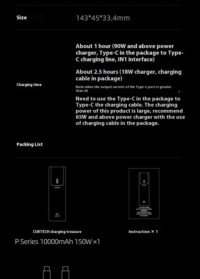 CUKTECH No.10 150w Power Bank Two-Way Fast Charge 10000mAh Portable Powerbank Fast Charging For iPhone16 15 14pro Max Huawei