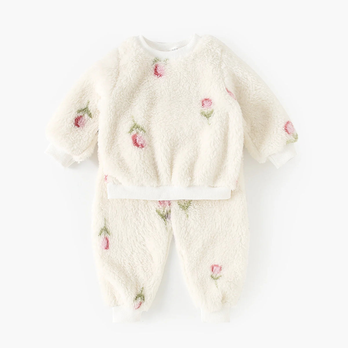 Cute Fleece Long Sleeve Little Kids Tops + Pants Thickened Baby Outfits Sets Winter Florals Clothing