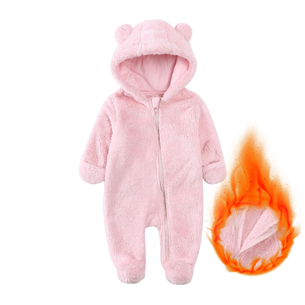 2025 Winter Thicken Fleece Newborn Baby Romper Soild Cotton Hoodies Infant Girl Onesie Toddler Boy Jumpsuits Warm Casual Outfits