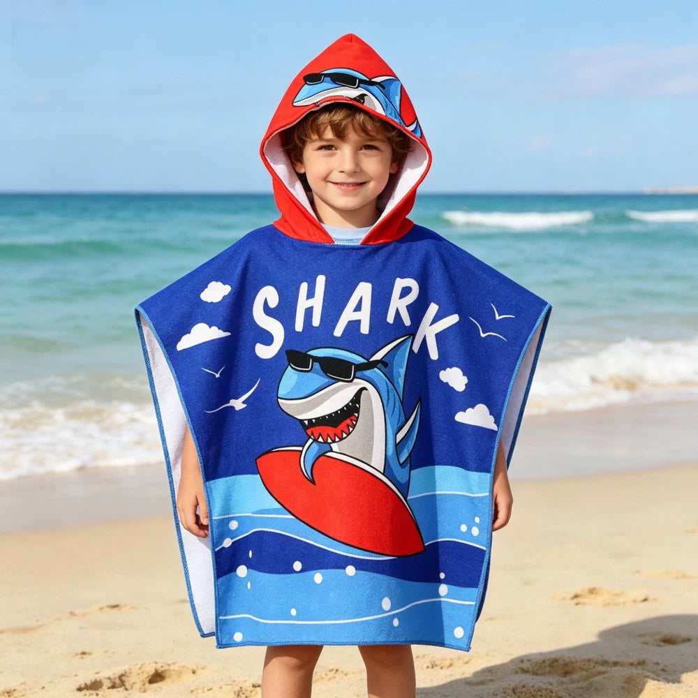 60-120cm Kids Hooded Bath Beach Poncho Towels Baby Quick Dry Bathrobe Child Cartoon Cloak Poncho Towels Microfiber Swim Cover-up