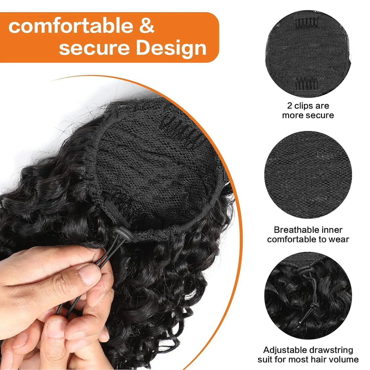 Water Wave Drawstring Ponytail Human Hair Extension 100% Real Human Hair Brazilian Remy Clip In For Women Ponytail Natural Color