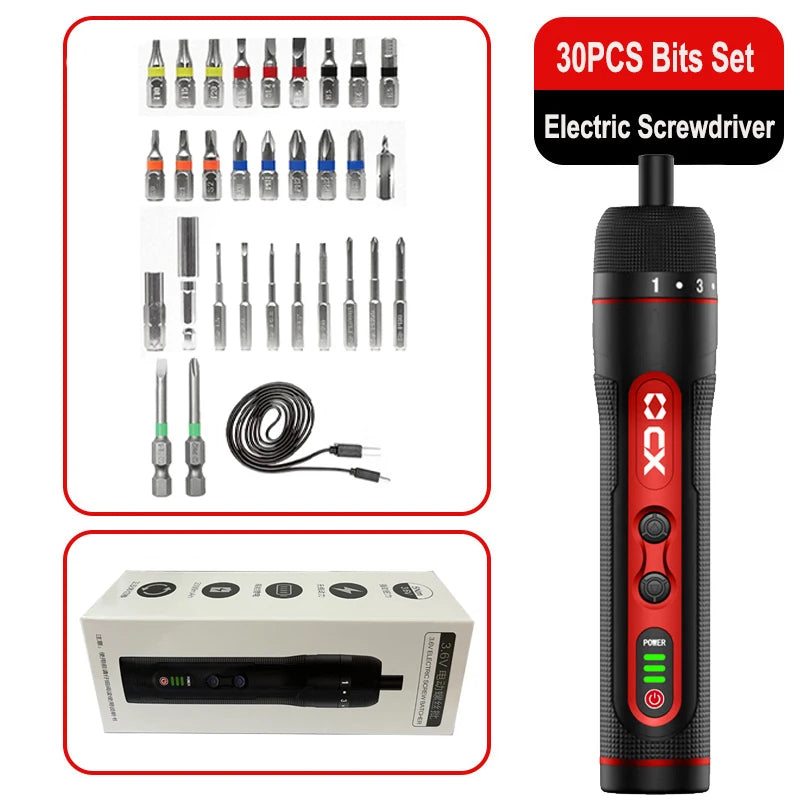 8-Speed Torque Cordless Electric Screwdriver Rechargeable 2000mAh Mini Drill 3.6V Power Tools Set Household Maintenance Repair