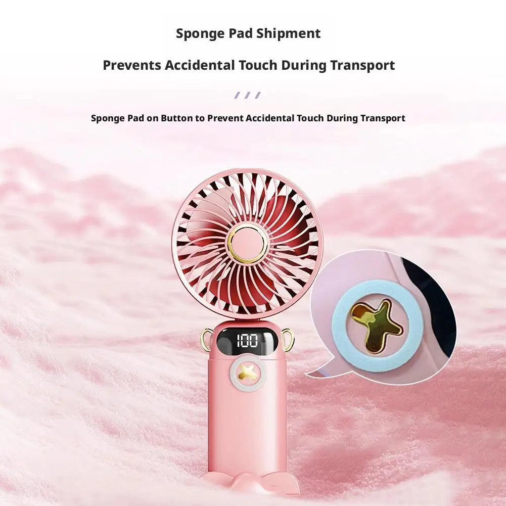 Portable Mini Fan With 6 Speeds LED USB Rechargeable Charging Small Foldable Battery Fans Handheld Desk Bedroom Indoor Outdoor